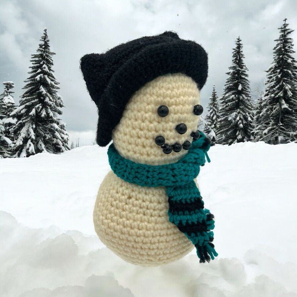 Vintage Handmade Crochet Snowman Figurine Christmas Winter Decor Made By Denise